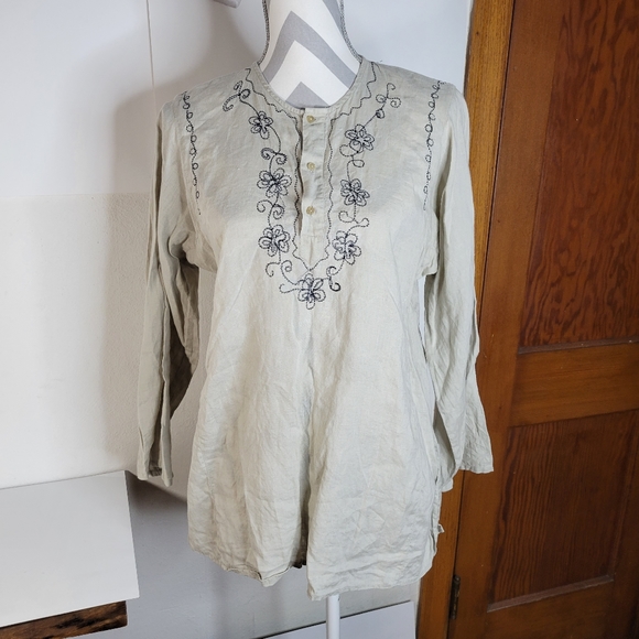 Womens Outfit Petite JPR Linen Embordered Tunic top Tan Size Med - Picture 2 of 9